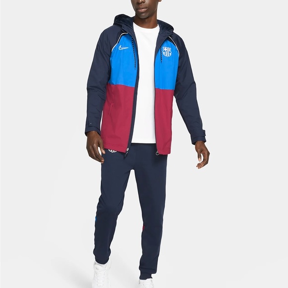 FC BARCELONA AWF MENS SOCCER HOODED JACKET SIZE MEDIUM FULL ZIP WATER REPELLENT - Picture 8 of 8